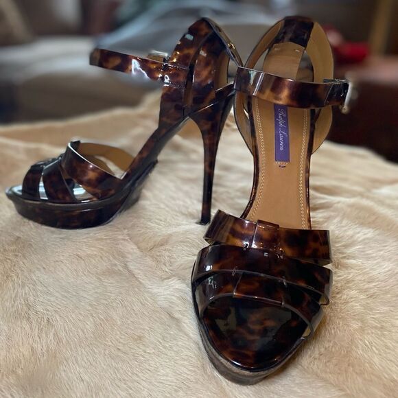 Ralph Lauren Collection Jenica Patent Leather Tortoise Shell Stiletto Sandal - Picture 9 of 16